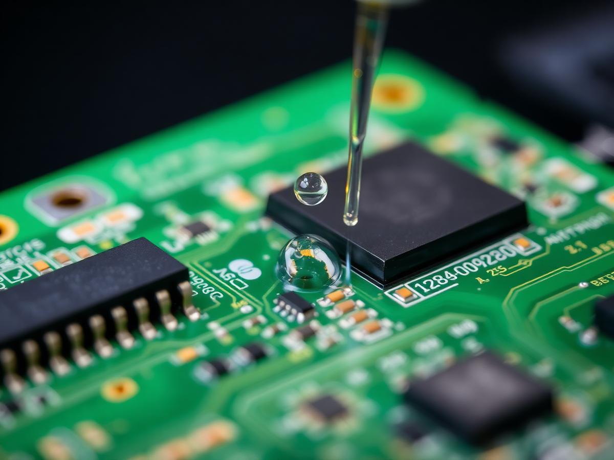 Conformal coating being applied to a printed circuit board